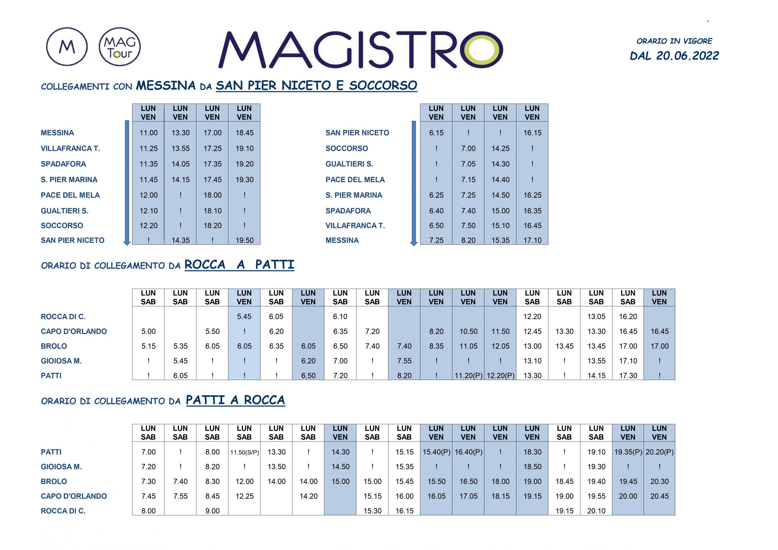 VARIAZIONE ORARIO DA LUNEDI 20 GIUGNO 2022 Autolinee Magistro